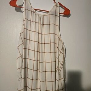 Worthington White and Brown Grid Blouse